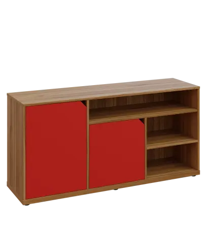 KU2-15DN3 L skříňka nízká 2-dveřová, nika, 740x1522x400, provedení levé, ořech světlý/červená